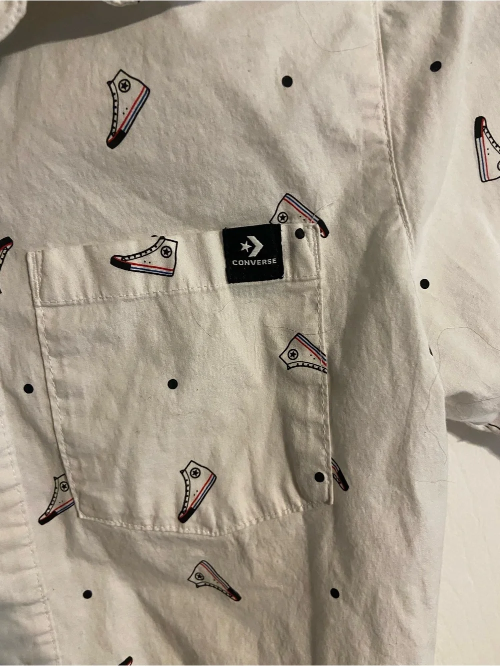 Converse White Short-Sleeve Button-Up Shirt with Sneaker Print